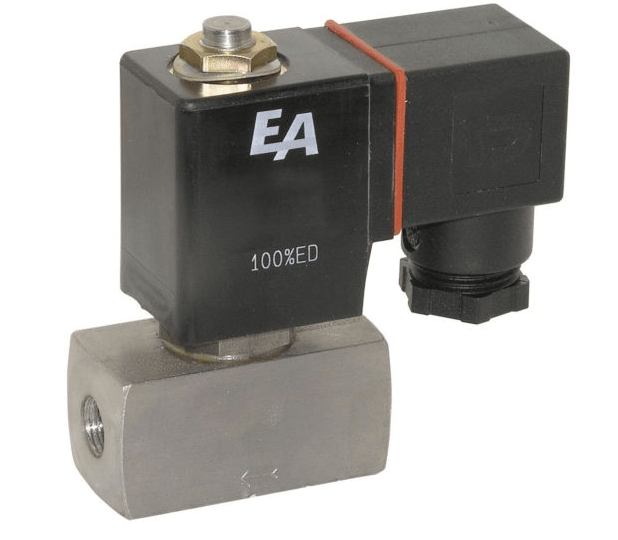 Электромагнитный клапан, 2/2, G1/4", DN15, 24VDC, Edel./PTFE (Rulon®), DC=0-90bar, direktgesteuert