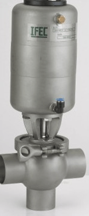 Санитарный односедельный реверсивный клапан угловой пневматический  DIN тип 300 (T type) S.S.304 сва